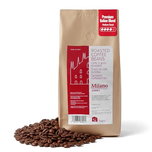 Image of Si Sogno Milano Roasted Whole Beans 1Kg: Premium Italian Coffee Beans Blend, Rich and Smooth; Medium Roast, 1 kg bag