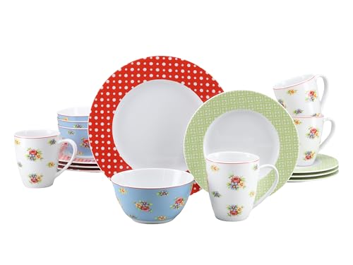 CreaTable, 22508, Serie EMILY, 16-teiliges Geschirrset für 4 Personen, Kombiservice aus Porzellan, spülmaschinen- und mikrowellengeeignet, Made in Europe