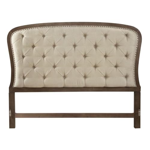 Liberty Furniture Americana Farmhouse King Shelter Bed in Beige with Button-Tufted Upholstered Headboard and Deconstructed Design