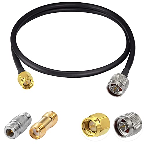 Vecys N Mâle vers SMA Mâle Câble Coaxial à Faible Perte RG58 3FT/1M + 2PCS N vers SMA Adaptateur Kit pour 3G 4G 5G LTE Antenne Ham Radio GPS WiFi