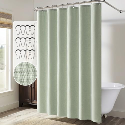MIULEE 72 x 96 Extra Long Linen Shower Curtain Sage Green 12 Metal Hooks by MIULEE - Used condition - Image 2