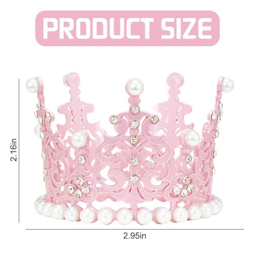 ZUYYON 6 Pcs Mini Crown Cake Topper Tiny Tiara Cake Decor Pearl Crystal Vintage Queen Crown Flower Bouquet Crown Cupcake Decoration for Wedding Birthday Baby Shower (Pink) by ZUYYON - Image 2