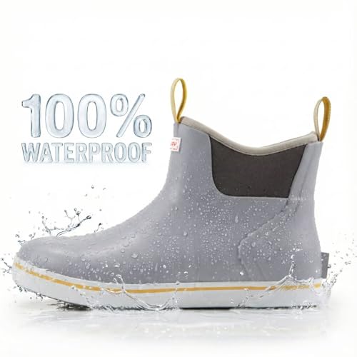 Image of SUREWAY Men's Deck Boots Professional Non-Slip Fishing & Ankle Boating Boot Waterproof Rain Boots, Lightweight Neoprene Rubber Deck Boots