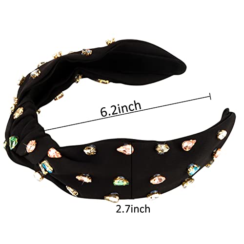 Yission 1Pc Crystal Knotted Headband For Women Non Slip Rhinestone Headband Black Head Band Fashion Wide Headbands Hair Accessories For Women Girls #TOP4