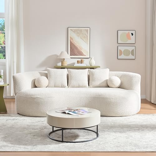 Christopher Knight Home Nomad Curved Sofa, 90" Boucle Upholstered 3 Seater Couch with Decor Cushions, Modern Cloud Couch with Deep Seat, Fabric Upholstered Seating Set for Living Room Bedroom, Beige by Christopher Knight Home - Used condition - US$448.83