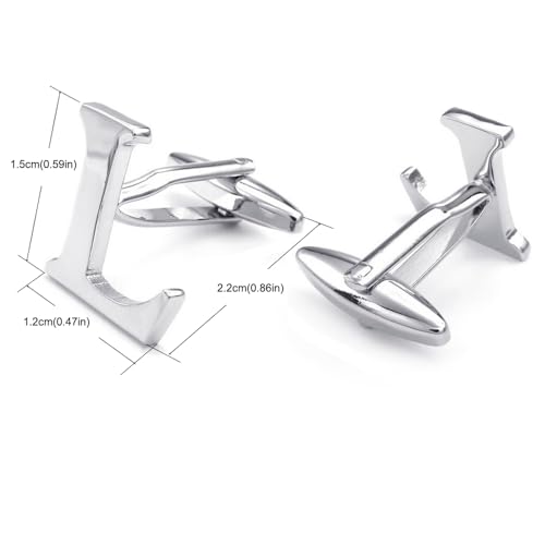 HONEY BEAR Initial Alphabet Letter Cufflinks for Mens Wedding Gift Silver L