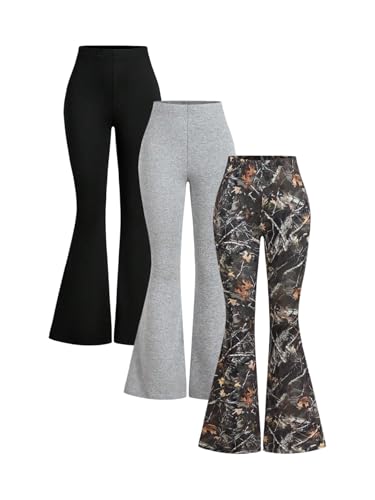 SOLY HUX Women's 3 Packs Flare Bell Bottom Skinny Going Out Leggings