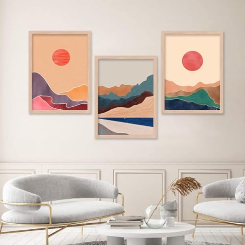 Image of kotart Boho Wall Art Framed Poster for Home Decoration - Living Room, Bedroom - Big Size Painting Set of 3 (Art 5, 19x25 inch)