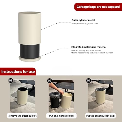 Image of 8L /2.1GAL Small Trash Can Laundry Room,Bathroom Trash Can White, Large Open Garbage Can with Double Barrel for Bedroom, Children's Room, RV, Laundry Room (WHITE-8L)