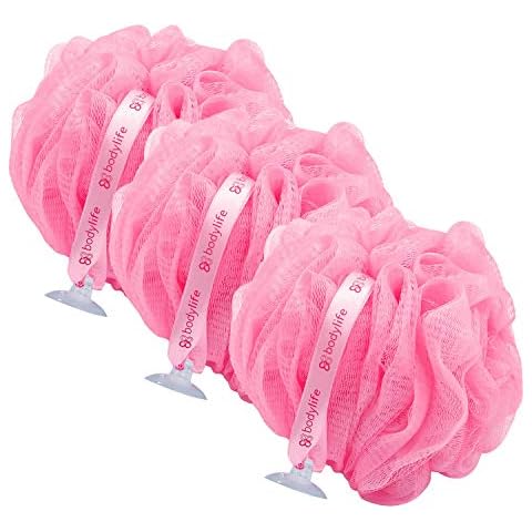 Bodylife Exfoliating Bath & Shower Body Puff/Scrunchie/Buffer Flamingo Pink 55g Triple Pack Cover