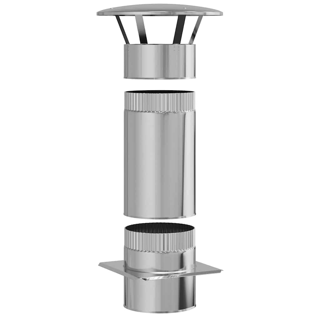 Kaminverlängerung Silber Edelstahl 35 x 35 x 65 cm mit Regenabdeckung, kaminzubehör für Garten, Terrasse, funktional leichtes ofenzubehör für effizientes Heizen und Schutz
