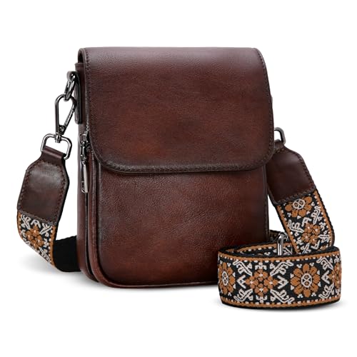 Image of HESHE Small Leather Crossbody Bag for Women RFID Phone Purse with Card Slot | Anti Theft,Genine Leather,Wide Adjustable Strap,Multi-Pocket Fits 6.9 inch Phone Trendy Shoulder Cross Body Bag for Daily,Travel