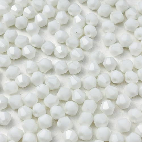 YUEXIGO 200pcs 6mm Bicone Glass Crystal Beads for Jewelry Making, Faceted Bicone Glass Spacer Beads for Bracelet Earring Necklace DIY Craft(White)