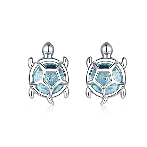 SALAN Pendientes De Botón De Tortuga Azul Océano para Mujer, Cristal De Plata De Ley 925 Y Tachuelas De Circonita Cúbica, Joyería, Regalos De Cumpleaños para Niña