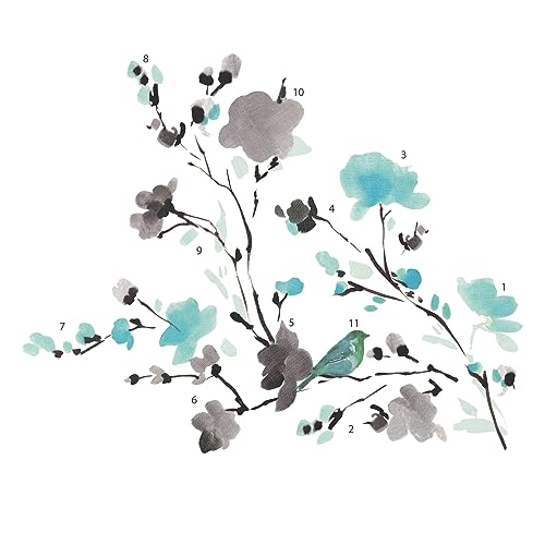 RoomMates Blossom Watercolor Bird Branch Peel and Stick Wall Decals, Multi Color, Vinyl, 33-in x 26.75-in, Made in USA by RoomMates - Used condition - US$11.19