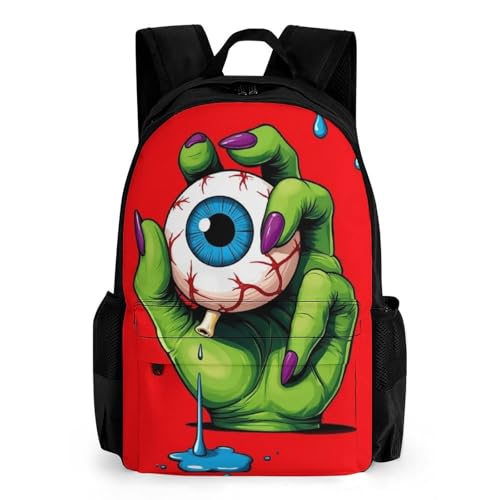 peiyeety Lightweight Rucksacks for Camping Picnic Walking Cycling - Large Capacity Multipurpose Anti-Theft Carry On Bag, Abstract Zombie Eyeball Green Hand Red Art Travel Hiking & Camping Rucksack