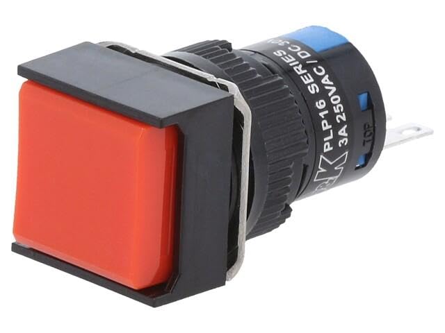 Commutateur bouton-poussoir ON-(ON) 2 positions rouge 5A 250VAC PLP16-C1SQ3-SA4
