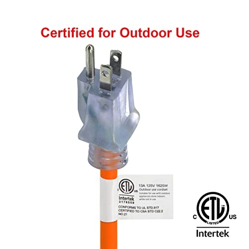 Clear Power 50 Ft Indoor/Outdoor Extension Cord, Orange, Power Indicator Light, Water & Weather Resistant, Flame Retardant, 3 Prong Grounded Plug, Cp11117 #TOP4