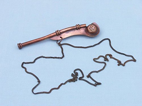 Image of Hampton Nautical K-236-AC Antique Copper Boatswain (Bosun) Whistle 5 Inch with Rosewood Box- Nautical Whistle- Antique Copper Boatswain
