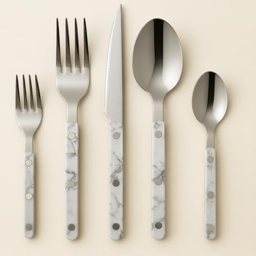Khen 20-Piece Cutlery Set – Includes Dinner Knives, Forks, Spoons, Salad Forks & Teaspoons – Hand Wash Cutlery Set for Home, Kitchen, Parties & Special Occasions – Carrera Pattern Handles by Khen - Image 6