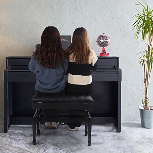 Akvombi Adjustable Duet Piano Bench With Storage, Heavy Duty Double Keyboard Bench With Padded Cushion, Black Piano Bench, 13.8" D X 31.5" W X 19.3" H #TOP1
