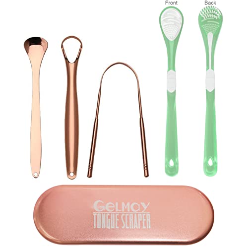 Tongue Scraper For Adults Kids 4Pcs, Tongue Cleaner For Oral Care, Silicone Tongue Brush Double-Side, Portable Stainless Steel Tongue Scrapers For Reduce Bad Breath, Tounge Hygiene Teeth Cleaning Tool #TOP9