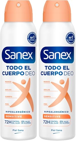 Sanex Spray Todo el Cuerpo Deo Sensible 150ml, Desodorante Manos, Axilas, Cuerpo y Pies, 72H Protección contra Olor Clínicamente Probada, Hipoalergénico, Delicado con Piel,Testado Dermatológicamente