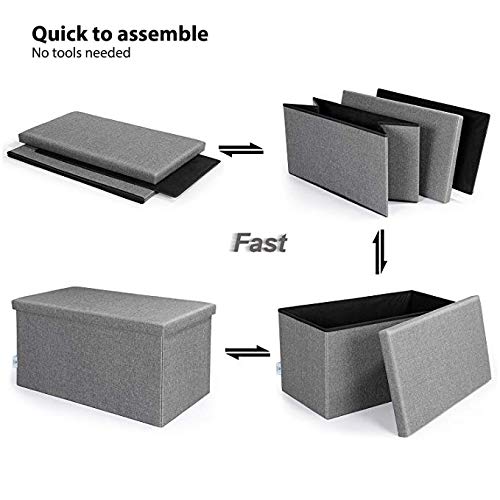 B Fsobeiialeo Storage Ottoman With Tray, Linen Coffee Table Folding Long Shoes Bench Footstool, Dark Grey 30"X15.74"X15" #TOP5