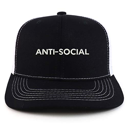 Trendy Apparel Shop Anti Social Cotton Two Tone Trucker Baseball Cap - Black White