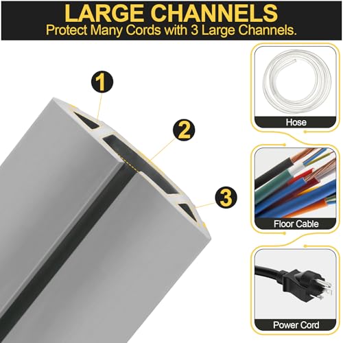 Image of MYFAMIREA 10FT Floor Cord Cover Heavy Duty Cable Cover Protector 3 Channels Extension PVC Floor Wire Cover Outdoor Cord Hider Management Cord Cover for Wire on Floor for Home Office Outdoor, Grey