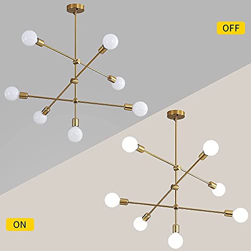 Biewalk Modern Gold Sputnik Chandelier Light Fixture 7 Light Mid Century Pendant Light For Living Room, Dining Room, Kitchen, Bedrooms, Corridors, Entrance Halls #TOP2