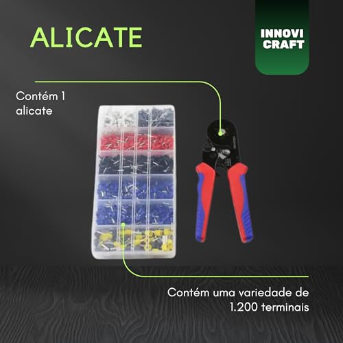 Alicate Crimpar Prensa Terminal Ilhos Tubolar 0,25 Até 10mm² + Kit com 1200 Terminais Tubulares Ilhó