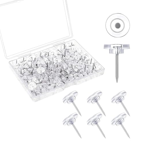 100 chinchetas Transparentes con Cabeza, chinchetas de 16 mm de Longitud, chinchetas Planas, decoración con Caja de Almacenamiento, para tablón de anuncios, Oficina, Escuela, hogar