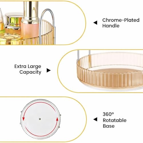 Image of JD FRESH 360 Degree Rotating Makeup Organizer 3 Layer Cosmetic Storage Box Vanity Stand with Drawers for Lipsticks Skincare Perfume Bathroom Countertop Dressing Table Organizer (Light Gold)