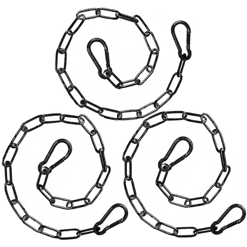3 Pack Heavy Duty Black Metal Chains with Carabiners, Chain, 50CM Gate Security Chains for Fences, Pet Enclosures, DIY Projects, Outdoor Equipment Stabilization