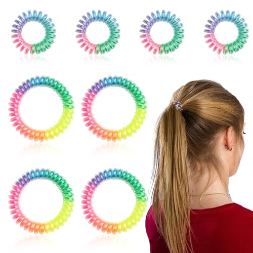 Mmgoqqt Coleteros coloridos Magic Rainbow para el pelo, gomas elásticas en espiral, bandas para el pelo, sin costuras, bobina sin dolor, soporte para coletas para mujeres y niñas, pelo grueso