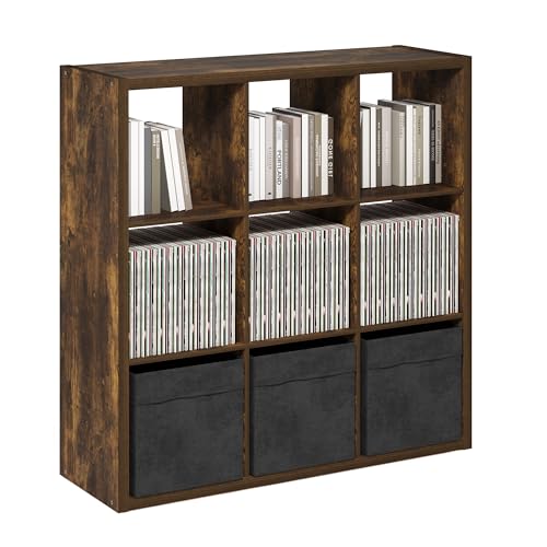 Furinno Cubicle Book Shelf, 9-Cube Bookshelf, Extra Thick Frame Reversible Bookcase with Open Back, 14.6" x 44" x 44", for Living Room, Bedroom, Home Office, Amber Pine by Furinno - Image 5