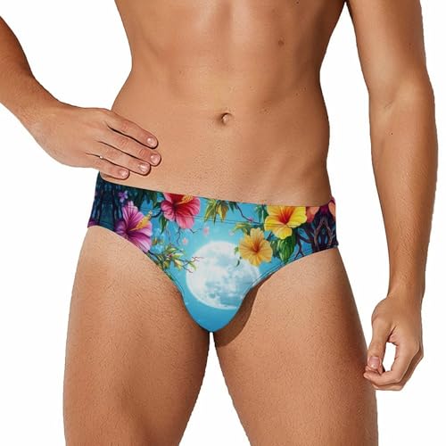 Full Moon Hibiscus Flower Men's Swim Trunks Briefs Swimsuit Swimwear Bathing for Underwear Beach