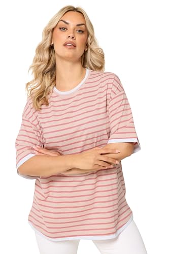 Yours Curve Women's Plus Size Stripe 2-in-1 Boxy T-Shirt Pink