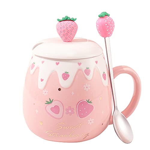 Lindas tazas de fresa rosa taza de café de cerámica kawaii taza de té de la mañana taza de leche...