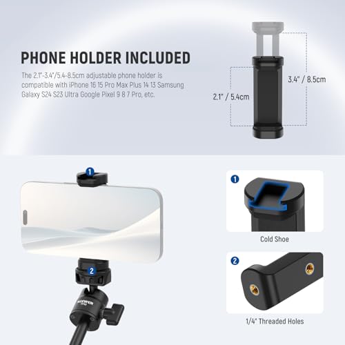 NEEWER Mini Desktop Selfie Stick Tripod Compatible with iPhone GoPro Insta360 DJI with 360° Ball Head Elevated Central Axis, Metal Portable Small Desk Camera Webcam Cell Phone Vlog Stand, TP43 Black by NEEWER - Image 6
