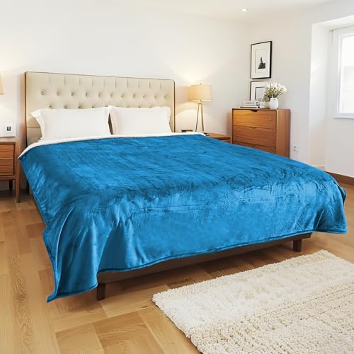 YUSTAL Electric Heated Blanket King Size 90" x 100", Soft Flannel for Bed, Couples, 10 Heat Settings, 1-12H Auto Shut Off, Dual Zone Controls, Overheat Protection, Machine Washable, Lake Blue