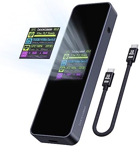 DOCKCASE Visual Smart M.2 NVMe SSD Enclosure,Support 5s PLP Prevents Write Data Loss,USB 3.2 Gen 2 Type-C (10 Gbps), fits NVMe PCIe Size 2230/2242/2260/2280,Support M-Key B+M Key UASP