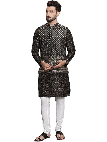 Image of Sojanya (Since 1958 Men'S Silk Blend Kurta Pyjama & Nehru Jacket Combo