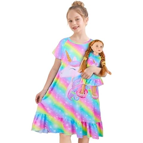 MHJY Girls' Matching Unicorn Nightdress Set Cover