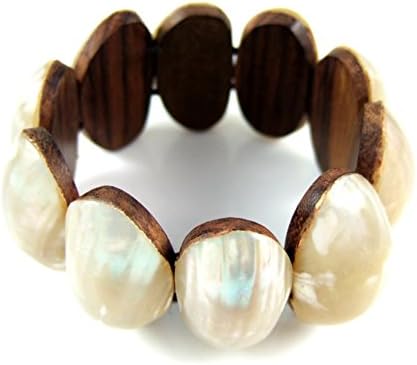 Natural Mother of Pearl Shell Stretch Cuff Bracelet 6 to 8 inches Stretchable Handmade Jewelry BA019 - Image 2