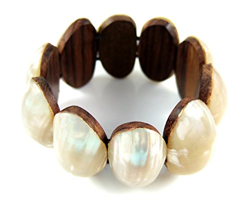 Swimmi Natural Mother Of Pearl Shell Stretch Cuff Bracelet 6 To 8 Inches Stretchable Handmade Jewelry Ba019 #TOP1
