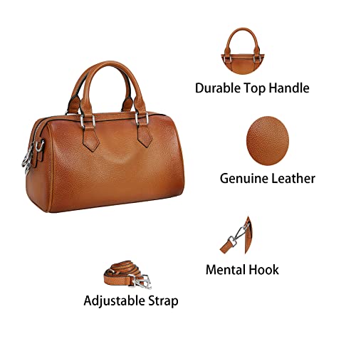 Heshe Genuine Leather Top Handle Handbags For Women Satchel Purses Tote Bags Ladies Designer Shoulder Cross Body Purse(Sorrel) #TOP5