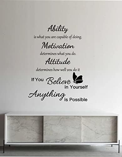 HS DECOR Believe in Yourself Motivational Quotes PVC FINYL Black Wall ...