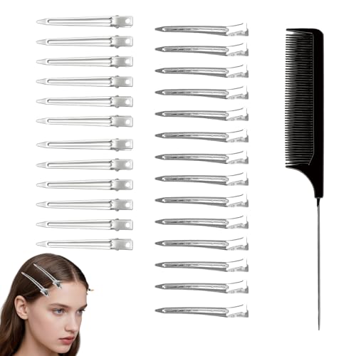 Mewflew Lot De 26 Pinces De Coiffure Professionnelles – Pinces Argentées Et Peigne À Queue Pour Volume, Frange Latérale, Coiffage Et Maquillage – Accessoires De Coiffure Pour Professionnels
